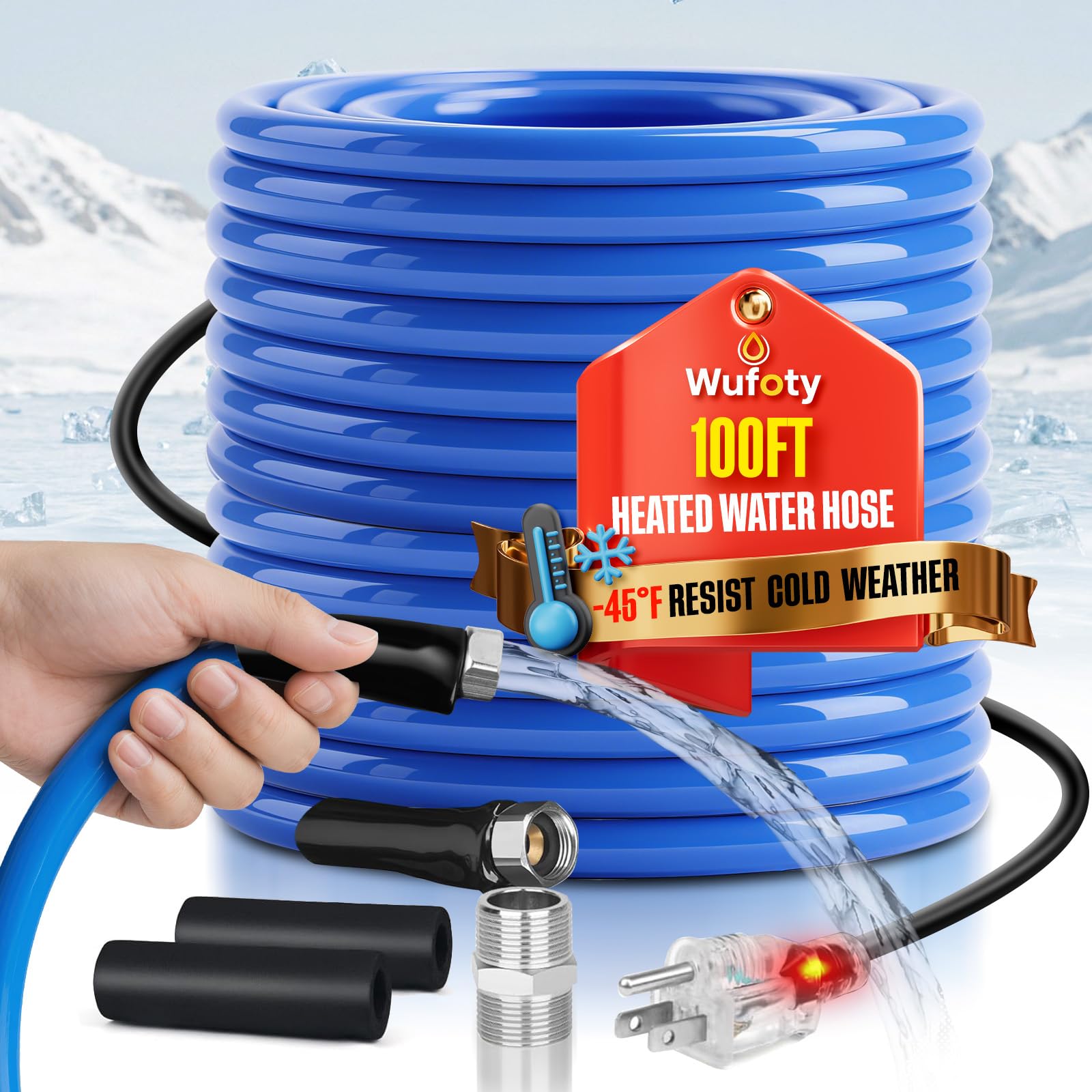 Photo 1 of 100FT Heated Water Hose for RV,Heated Drinking Water Hose,Anti-Freezing Temperature Down to -47°F, 1/2" Inner Diameter, Great Rv Accessories for Campers, Livestock, Agriculture
