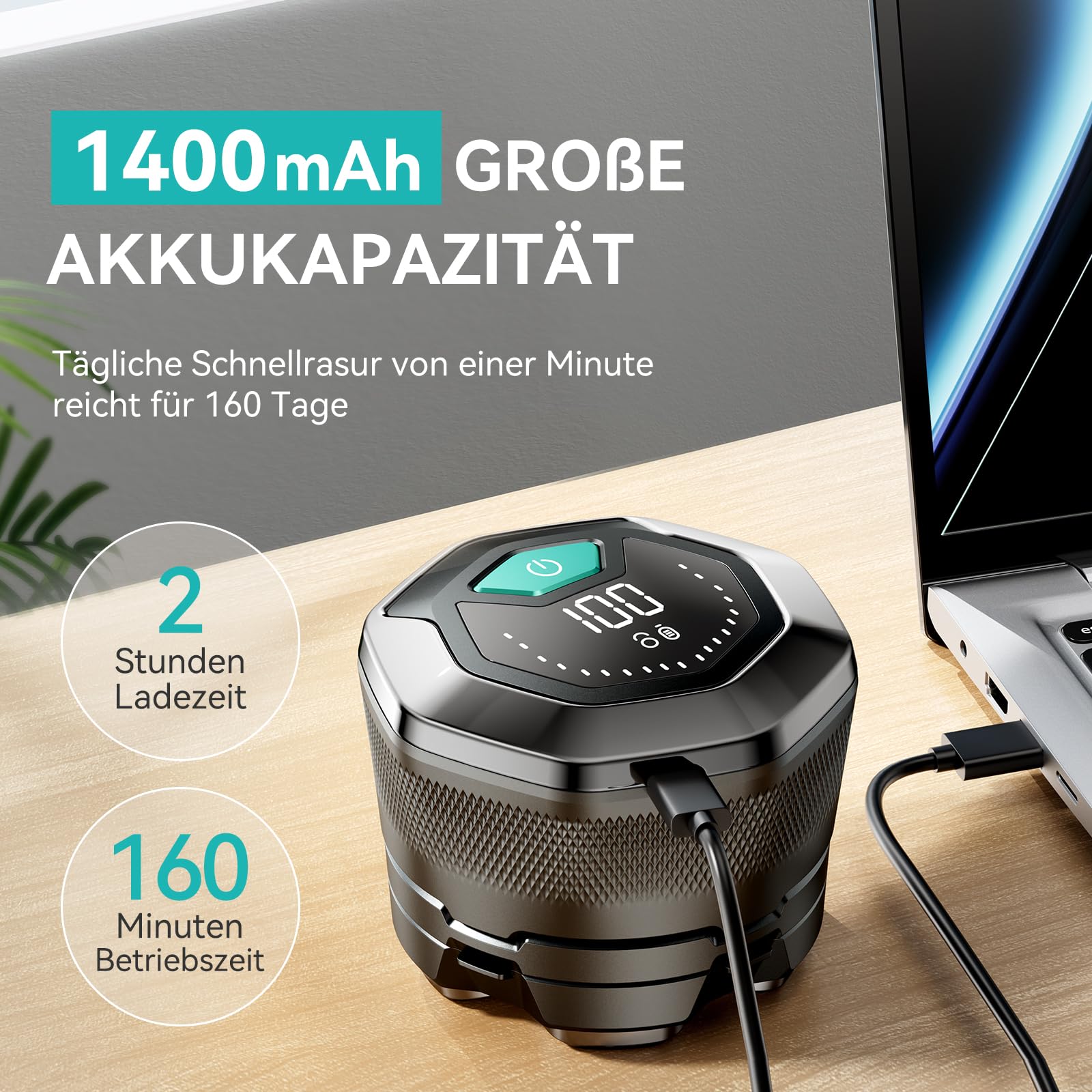 Glatzen Rasierer Herren, kensen Kopfrasierer Glatze Wasserdicht Kopf Rasierer Herren Wiederaufladbar Typ-c Head Shaver Men Magnetische Leicht zu Reinigen Akkulaufzeit 160 Mins 2
