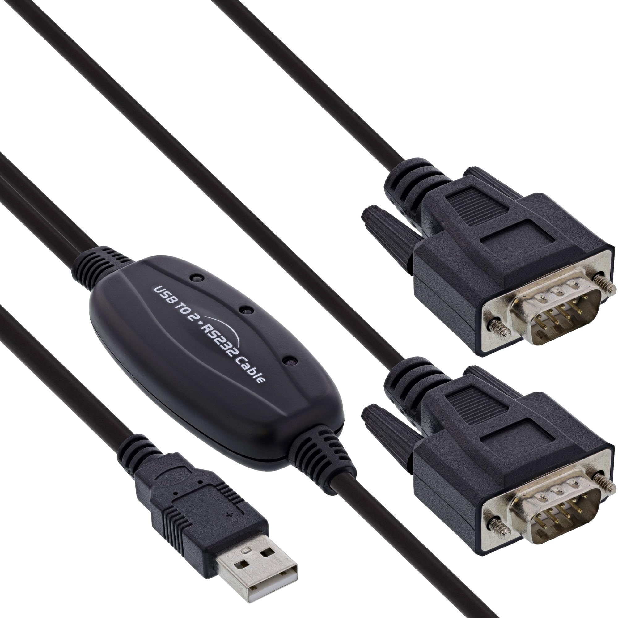InLine® USB 2.0 to 2x Serial Adaptor Cable Male A to 2x 9-Pin Sub D Male