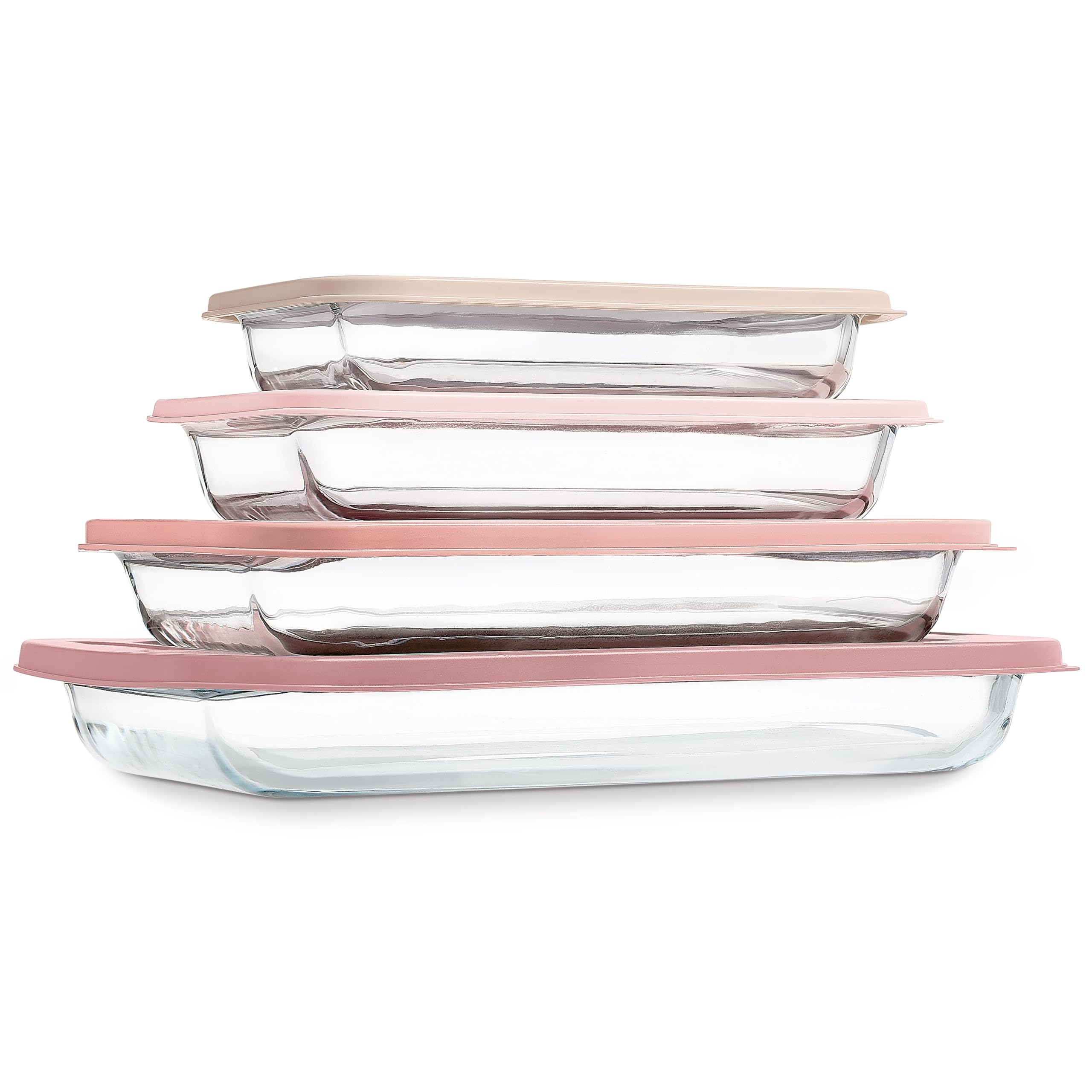 Photo 1 of COOK WITH COLOR 8 PC. Glass Baking Dish Set with Lids - Deep Casserole Dish, Glass Food Container, Oven, Freezer and Microwave Safe, Clear Container, Pink