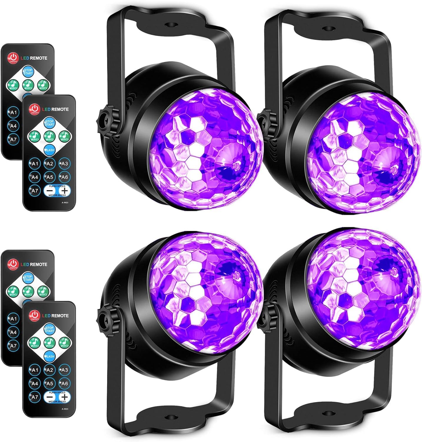 Photo 1 of Litake UV Black Light for Glow Party, Sound Activated Party Light with Remote, LED Disco Ball Strobe Light in Dark Party Supplies, Dj Lighting for Halloween Birthday Home Dance Party Decoration 4 Pack