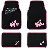 August Auto Universal Fit Butterfly Carpet Car Floor Mats with Heel Pad fit Sedans,Set of 4 (Black and Pink)