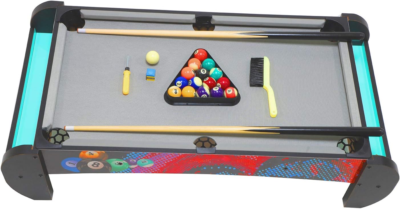 Tabletop Pool Set -Billiards Table Game Set, Mini Pool Table for Premium Tabletop Billiards Mini Snooker Game Set Travel-Size Billiards Table top with Balls, Cues, and Rack: Sports & Outdoors