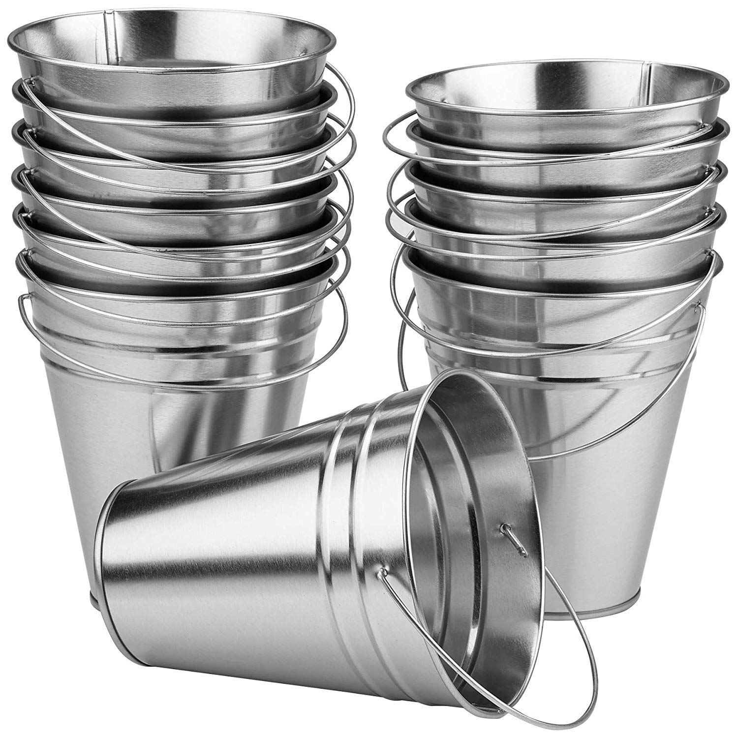 Kicko Large Galvanized Metal Buckets Bulk 12 Pack with Handle 5 X 4.5 Inches Unique Goody