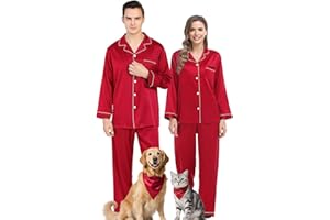 SWOMOG Couples Matching Silk Satin Pajamas Set Long Sleeve Sleepwear Soft Button Down Loungewear 2 Pcs Pj Set