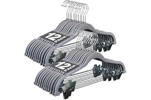 24 Pack Velvet Pants Skirt Hangers with Adjustable Clips,16.7-Inch Clothes Hanger Set for Suit Felt Coat Dress, Premium Non S