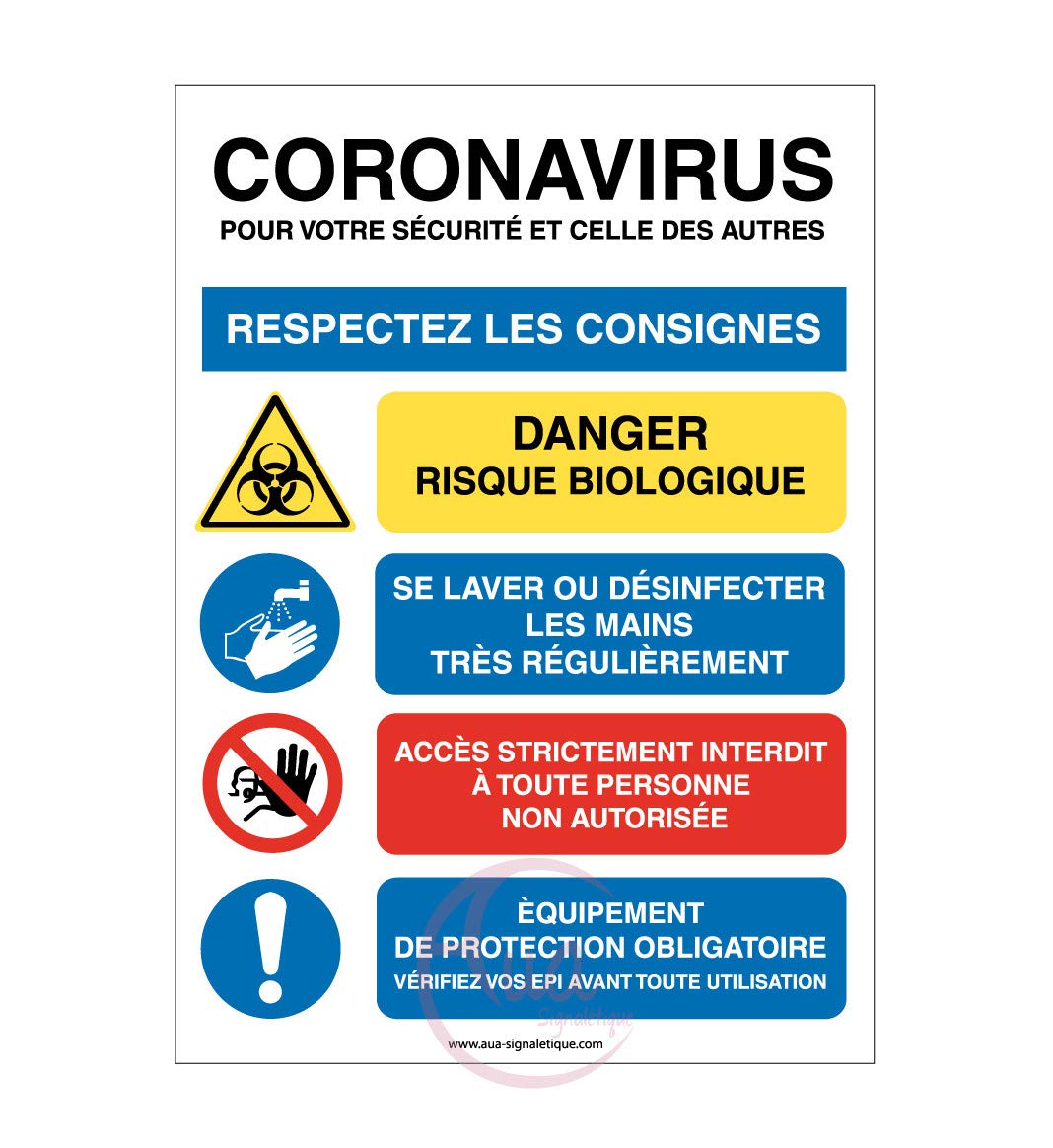 Aua Signaletique - Panneau de Signalisation Consignes avec 4 Pictogrammes - 150X210 Mm, Aluminium Dibond 3 mm