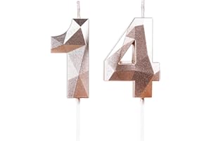 YIRAN 14th Birthday Candles,Number 14 Candles,Rose Gold Happy Birthday Candle for Cake,3D Design Cake Topper Decorations for Boy Girl Women Men Pet Birthday Party Wedding Anniversary Celebration Supplies