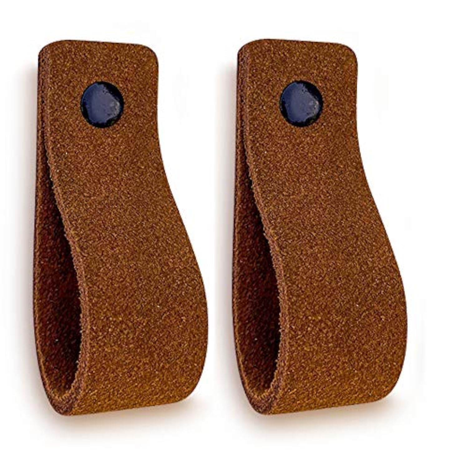 Brute Strength - Cognac Leather Cabinet Handles - 2 Pack - 16.5 x 2.5 cm - Industrial Style - Suede Material - 100% Leather - Round Shape - Kitchen, Bathroom, Office & Home Use