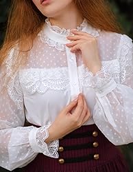 Women's Victorian Lace Tops High Neck Button Down