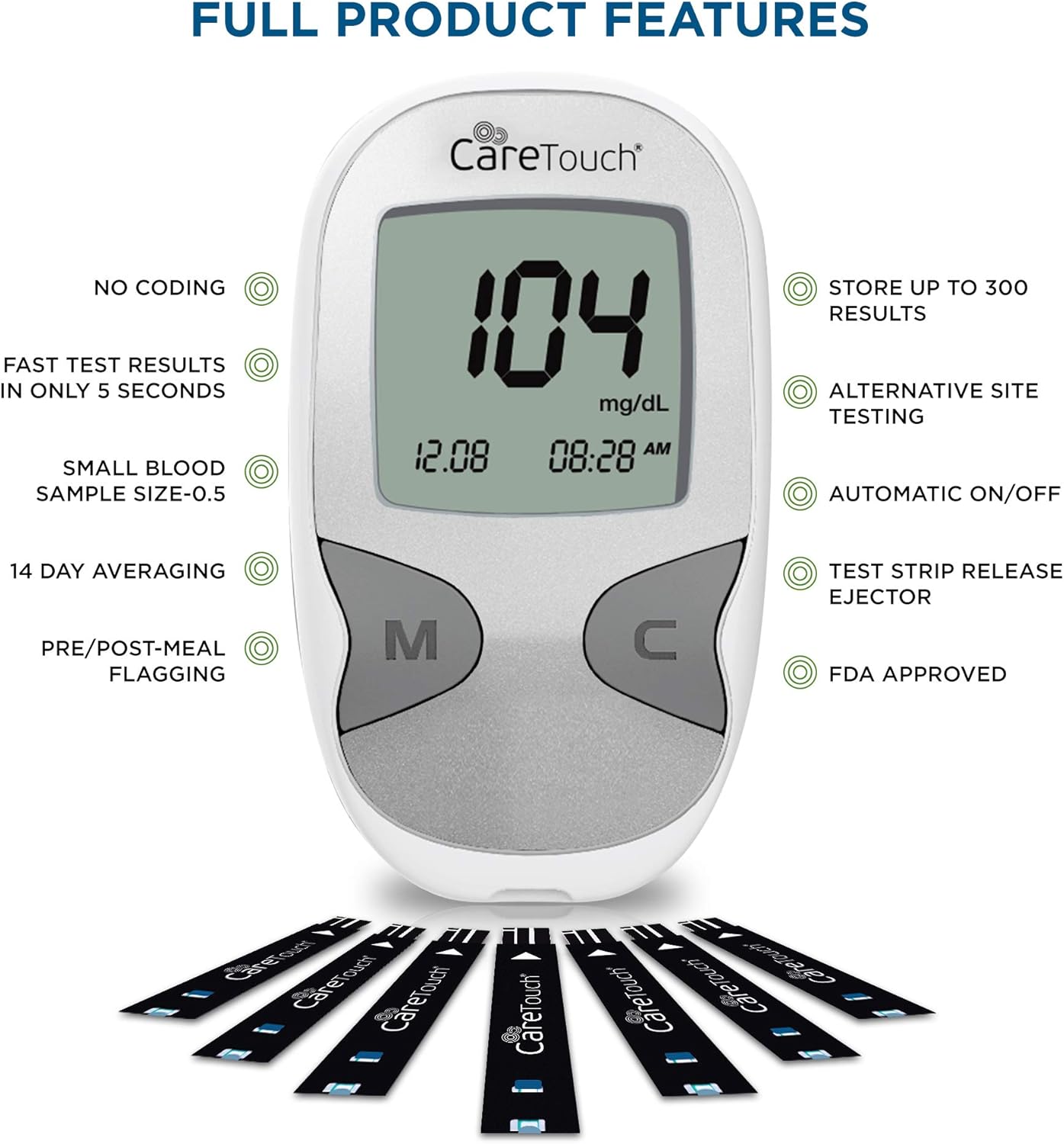 Care Touch Diabetes Testing Kit – Care Touch Blood Glucose Meter, 100 Blood Test Strips, 1 Lancing Device, 30 gauge Lancets-100 count and Carrying Case: Health & Personal Care