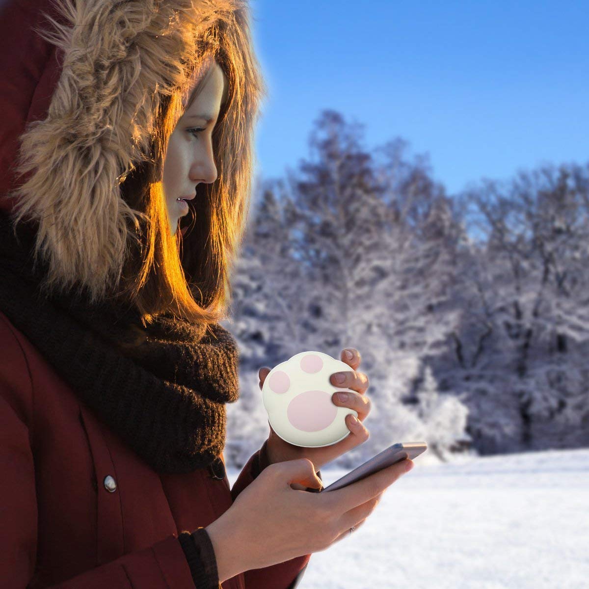 RioRand Scaldamani riutilizzabili USB Power Bank Batteria Portatile 5000 mAh 2 in 1 con Sacchetto di Velluto Migliore Regalo per Donne, Bambini (Rosa)