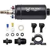 EVIL ENERGY External Inline Fuel Pump Electric 300LPH High Flow 12V with 60MM Bracket Clamp Black
