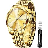 OLEVS Watches for Men Waterproof Diamond Business Luxury Dress Analog Quartz Stainless Steel Luminous Day Date Two Tone Casual Men's Wrist Watches Gift