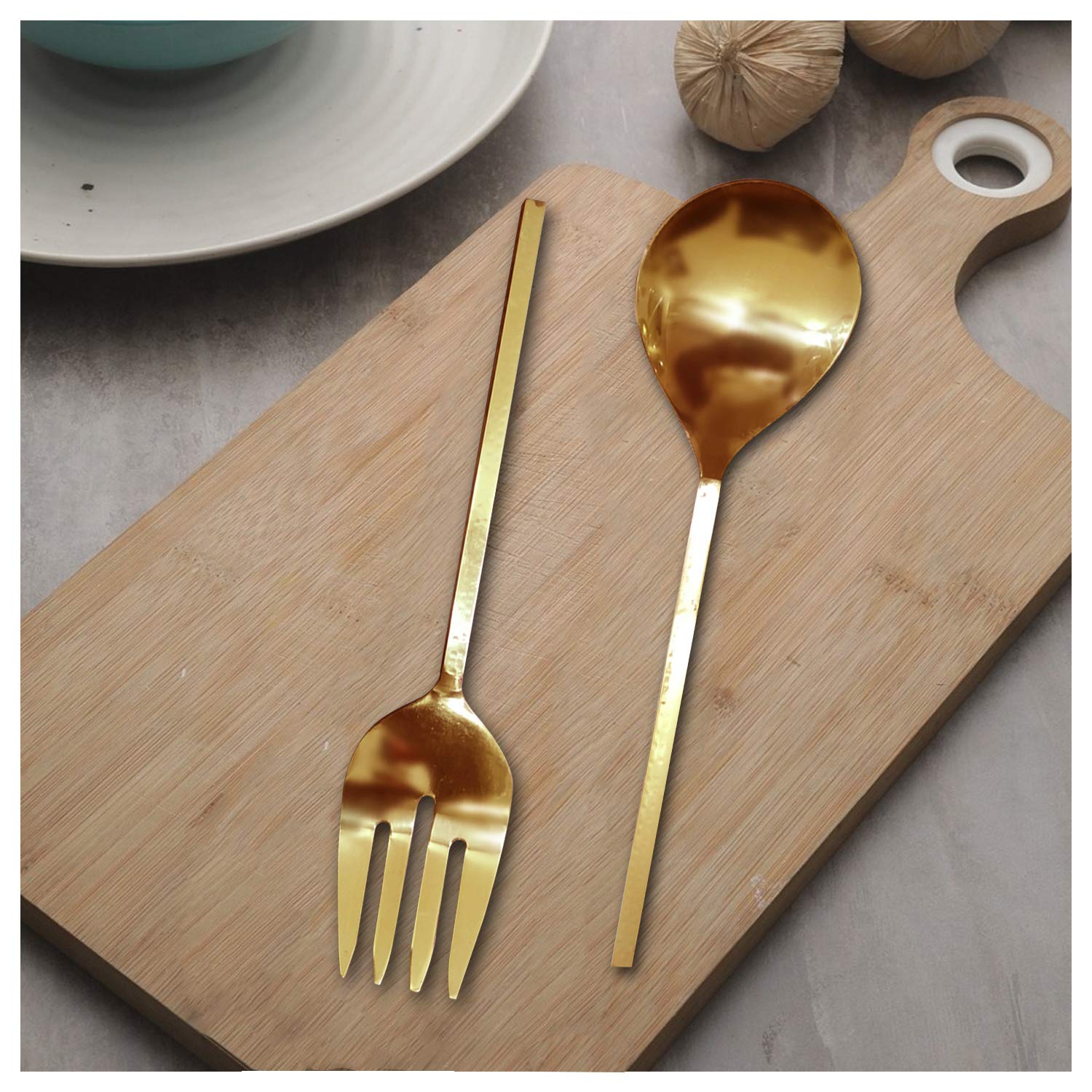 Nestroots Serving Spoon & Salad Server Fork with Long Handle Set of 2