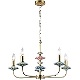 breomo Gold Chandeliers for Dining Room Light Fixture Over Table,5-Light Art Deco Chandelier, Modern Retro Candle Chandelier 