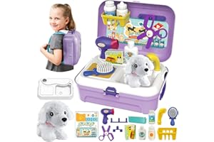 HERSITY Pet Care Vet Kit Kid, Puppy Pretend Play Toy Girl, Toy Dog Bath Grooming Set, Gift 3 4 5 6 Year Old Toddlers Childrens Veterinarian Playset