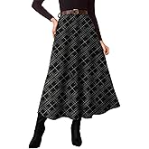 Pink Queen Plaid Skirts for Women 2026 Flared Vintage High Waist A Line Midi Tartan Skirts with Pockets