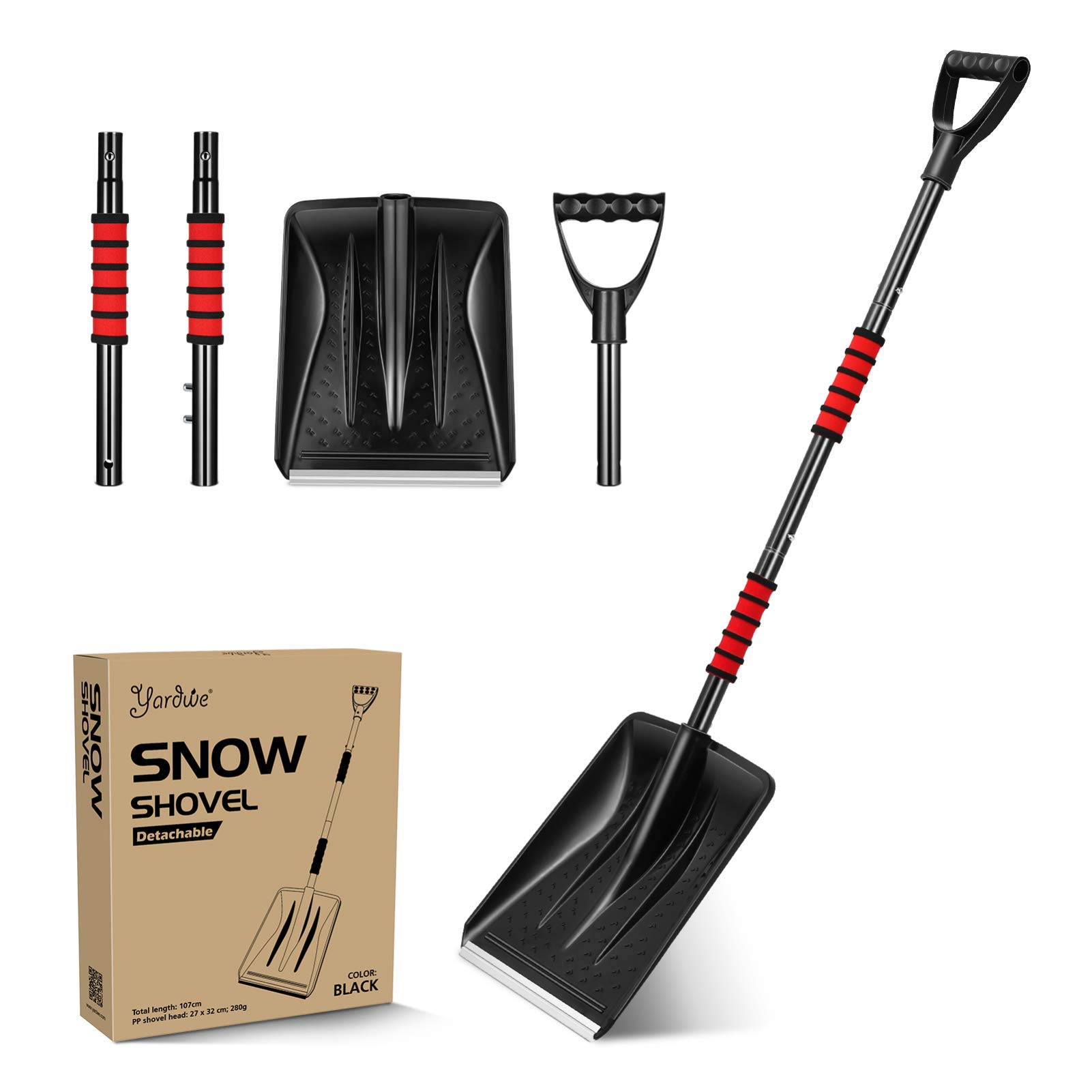 Yardwe 42" Snow Shovel with D-Grip Handle, Collapsible Snow Sand Mud Removal Tool | Detachable Four-Piece Construction Snow Shovel for Garden,Camping, Car and Other Outdoor Activities