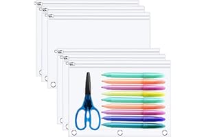 Lincia Clear Pencil Pouch for 3 Ring Binder Pencil Case with Metal Zipper 3 Ring Binder Pocket Inserts Bag 10 x 7'' Visible Cash Envelope with Re-enforced Grommet for College Office Supplies (6 Pack)