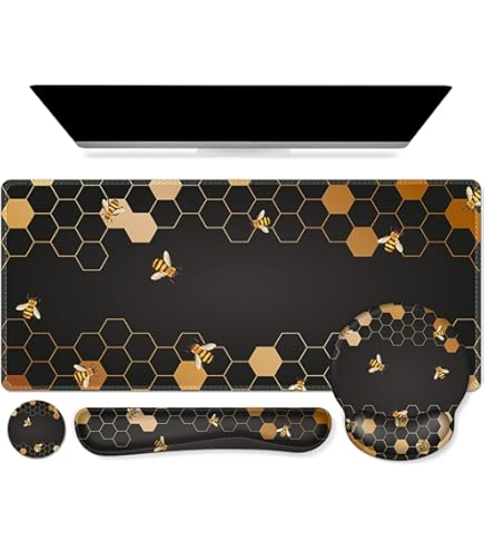 LATEEFAH 4-in-1 Desk Mat Set - XXL Mouse Pad With Keyboard & Mouse Wrist Rests And Coaster