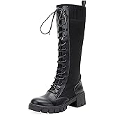 Jeossy Women's Knee High Combat 9603 Boots, Tall Platform Chunky Heel Boots Wide Claf