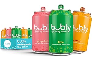 bubly Sparkling Water, Tropical Thrill 3 Flavor Variety Pack (Lime, Grapefruit, Mango), Zero Sugar & Zero Calories, Seltzer Water, 12 Fl Oz Cans (Pack of 18)
