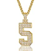 ChainsProMax Men Cubic Zirconia 0-9 Number Pendant, Bling Initial Letter Necklace, Lucky Jewelry Necklace, Gold Plated/Silver Color-Send Gift Box