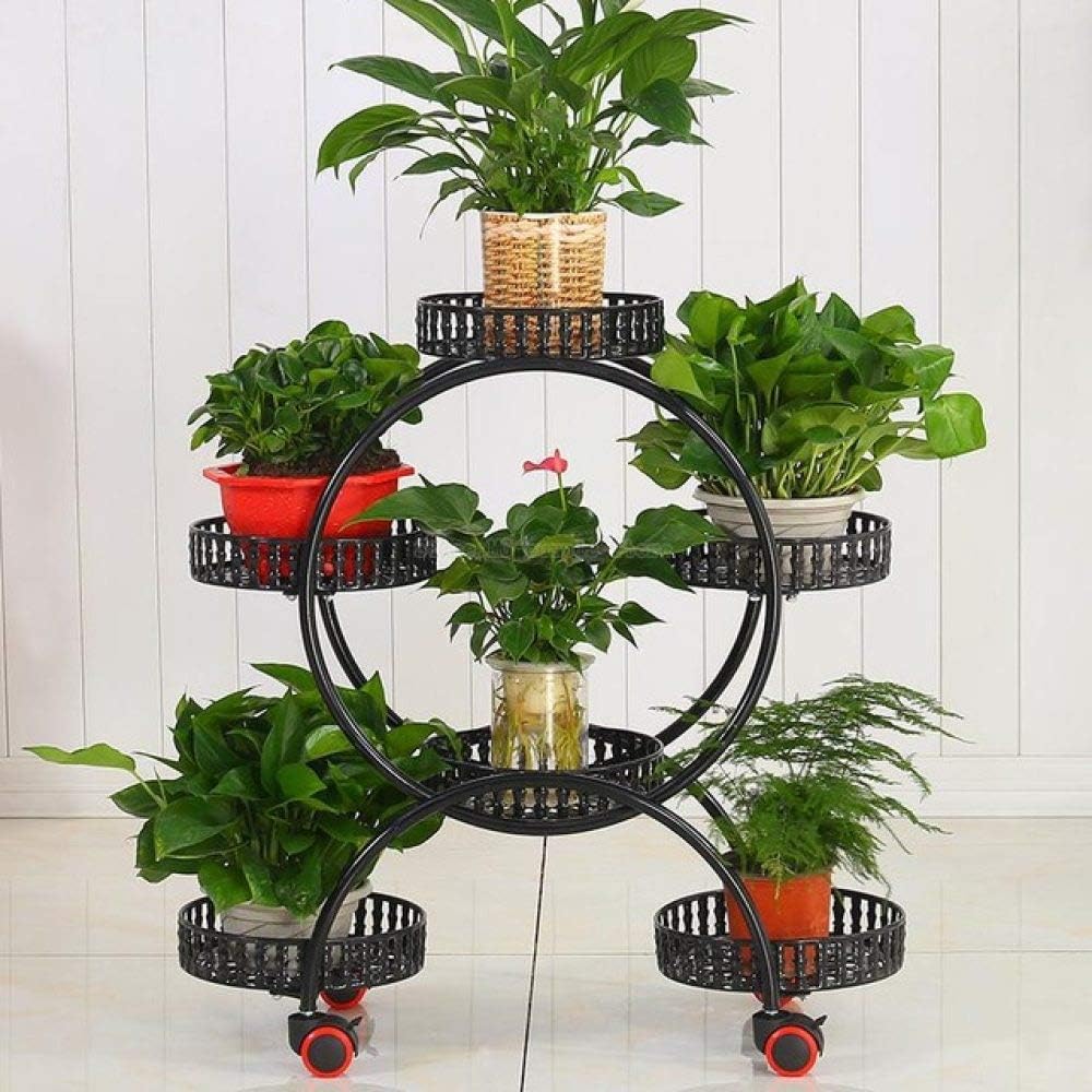 LGFSG Flower stand Portable Flower Stands with Wheels Metal Plant