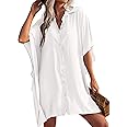 Ekouaer Women's Swimsuit Cover Up 3/4 Sleeve Beachwear Bikini Coverups Button Down Oversized Cover Up Shirt S-3XL