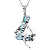 AXOMY Dragonfly Necklace 925 Sterling Silver Dragonfly Pendant with Coulorful Abalone Shell Dragonfly Jewelry Gift for Wemen