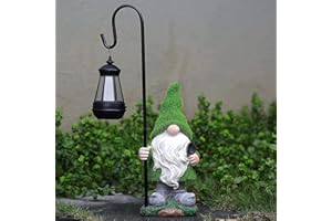 VCHYMM Flocked Garden Gnome Statue with Solar LED Light, Large Funny Fairy Gnomes Figurines with Solar Lantern, Outdoor Fall Decorations for Yard Lawn, Tall 15.8 Inch