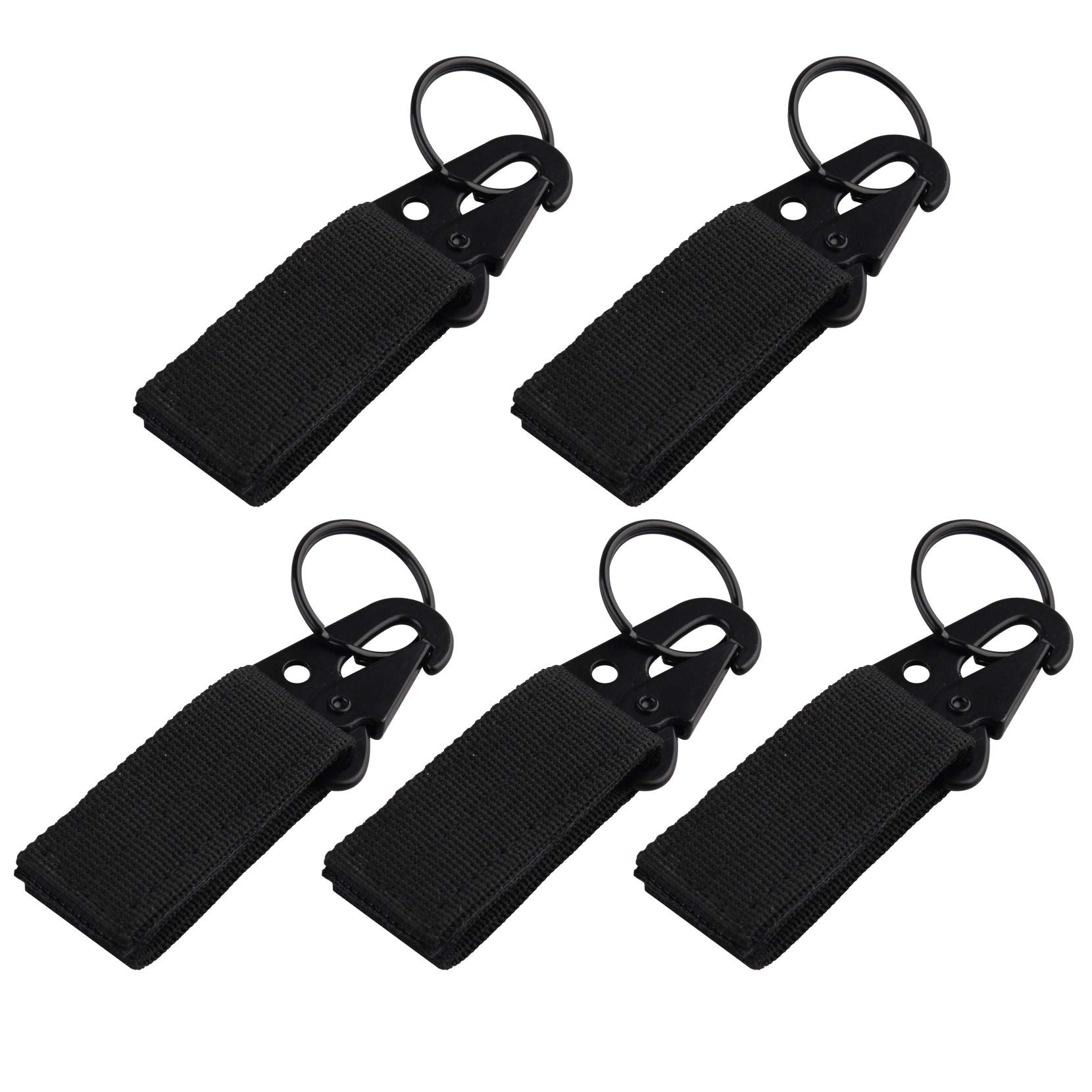Jopto 5PCS Tactical Hanging Belt Carabiner Hook Webbing Buckle Strap Clip Backpack Magic Tape Keychains Gear Clip Nylon Key Ring Holders for Camping Hiking Hunting Outdoor Activity