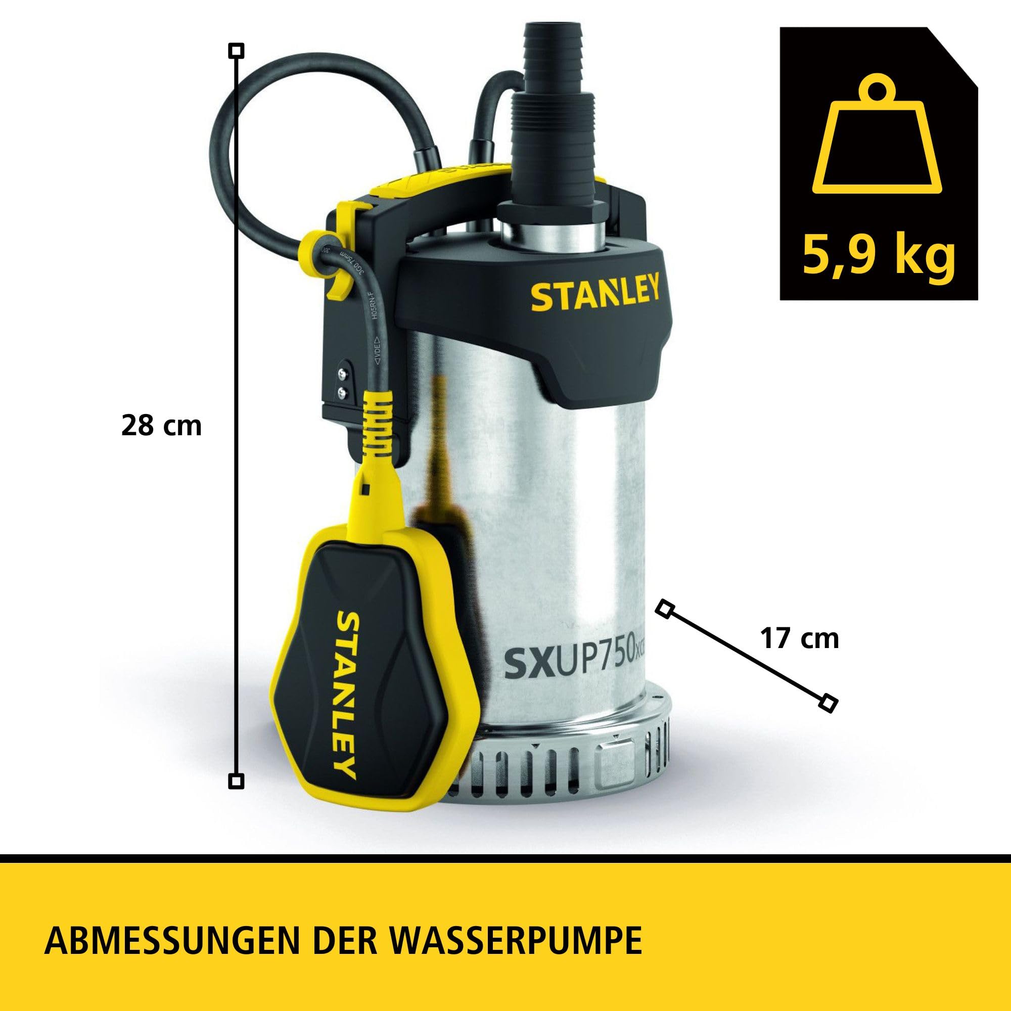 Stanley SXUP750XCE Tauchpumpe für Klarwasser (750 W, Förderleistung max. 11.000 l/h, Förderhöhe max. 8,5 m) A51768 Multicolor 7