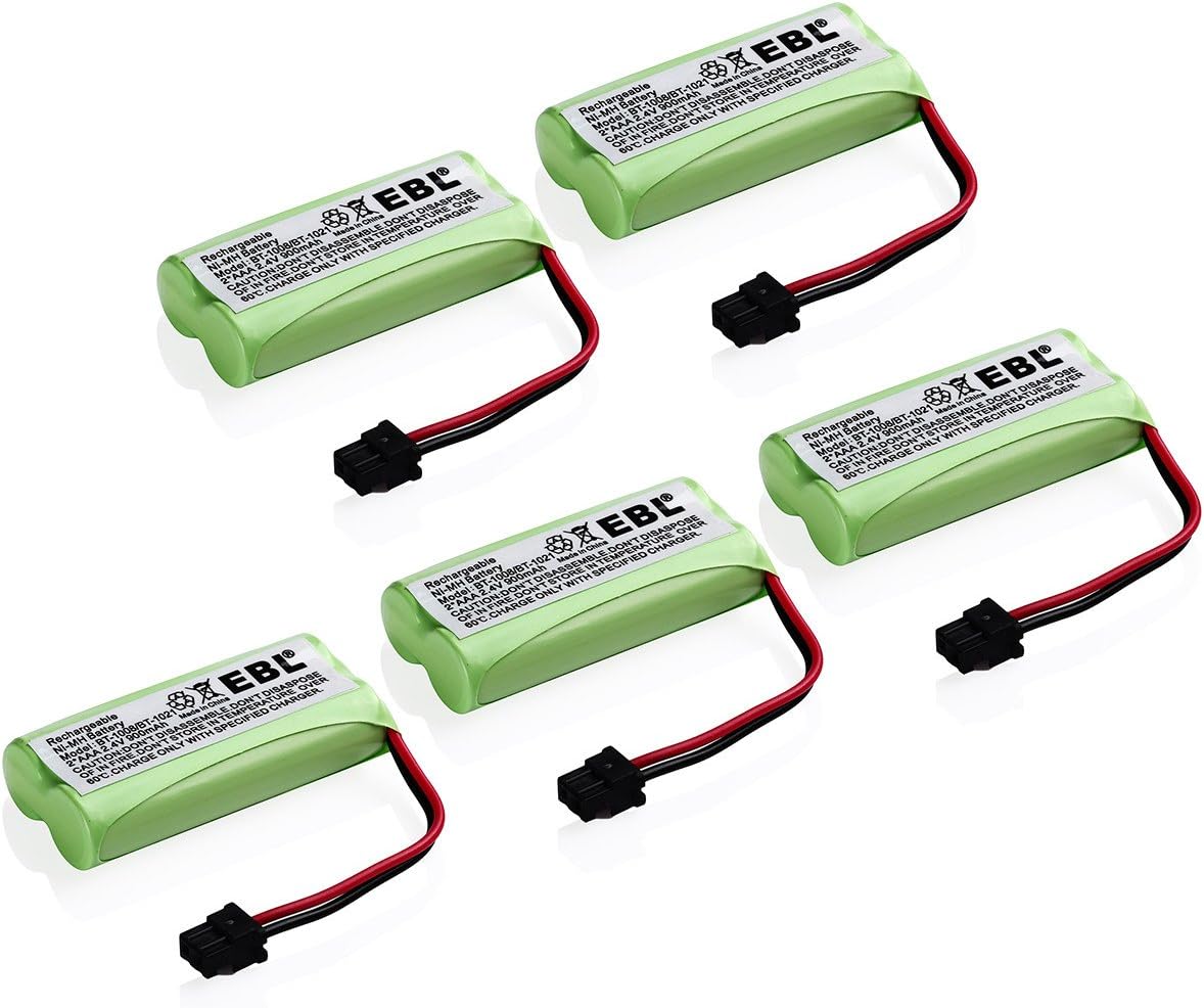 EBL 5 Pack Rechargeable Cordless Phone Telephone batteries for BT-1021 BT1021 BT-1008 BT-1016, 2.4V 900mAh