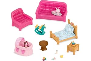 LI'L WOODZEEZ Li’l Woodzeez – Miniature Furniture – Doll Furniture – Playhouse Accessories – Toy Furniture – 3 Years + – Living Room & Nursery Set
