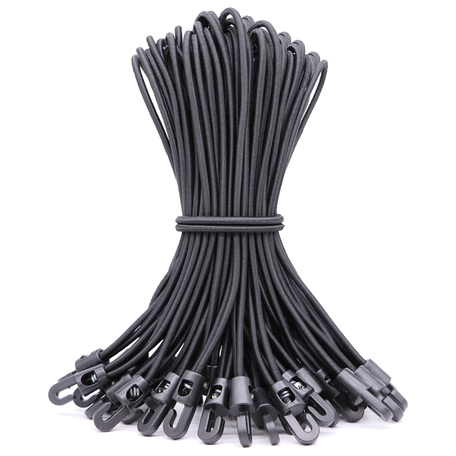LOOGI Bungee Cords with Hooks 12 Pcs 10 Inch Elastic Bungee Ropes with Hooks - Short Tarpaulin Hooks - Small Bungee Rope (12, Black, 10 Inch)