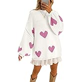 Saodimallsu Womens Oversized Heart Sweater Valentines Cute Mock Neck Chunky Knit Long Sleeve Tunic Sweaters
