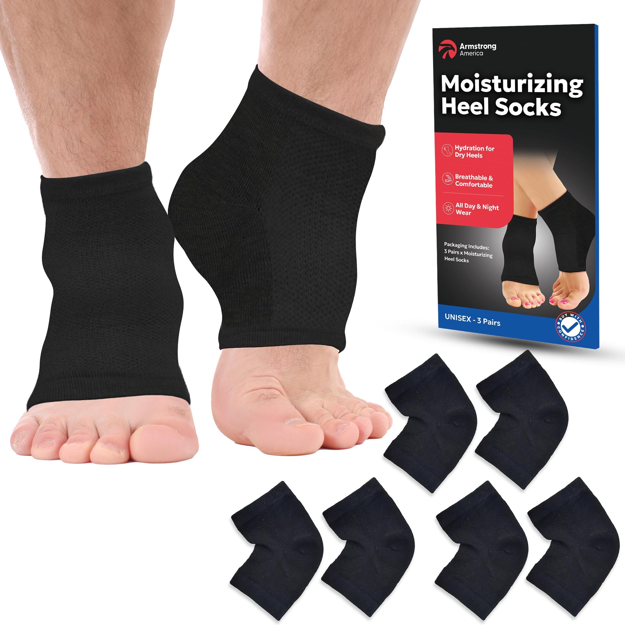Moisturizing Socks for Men & Women | Cracked Heel Treatment with Aloe Vera | Moisturizer Foot Callus Remover | Aloe Socks for Cracked Heels & Dry Rough Feet (Black - 3 Pairs, X-Large)