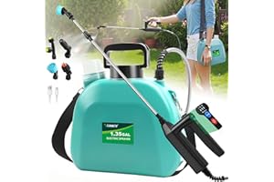 VAXMAY Battery Powered 1.35 Gallon Electric Sprayer, 3 Speeds, 4 Nozzles, Rechargeable, Green, Garden & Lawn