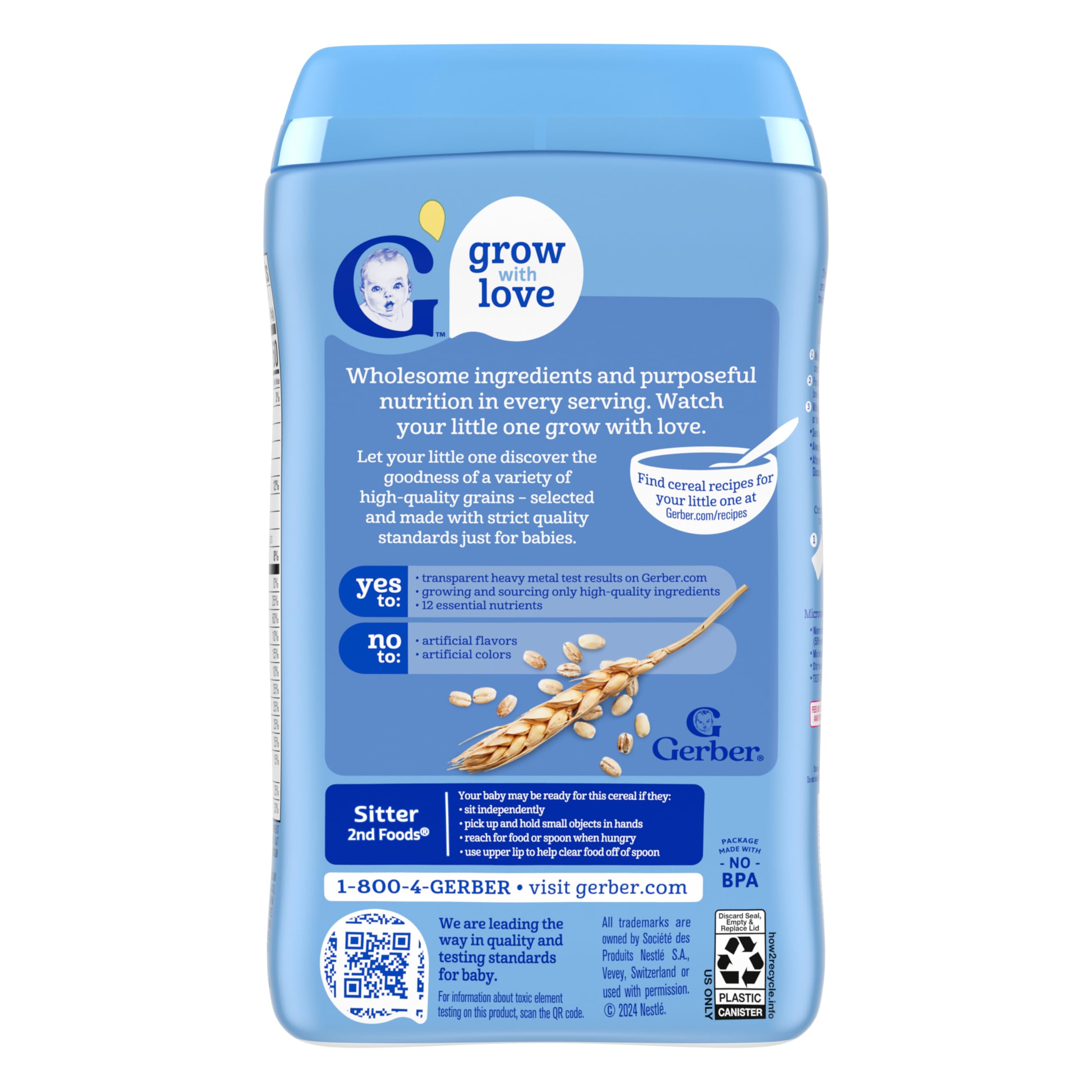 Gerber Stage 2 Baby Food, Multigrain Cereal, Whole Grains, Iron, Zinc & Vitamin B12, Baby Cereal, 6-Pack