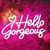 SYLHOME Hello Gorgeous Led Neon Light Sign Heart Bedroom Girls Room Wall Decor Sign Bar Beauty Studio Salon Wedding Birthday Christmas Party Decoration 11.8" X 6.8" USB