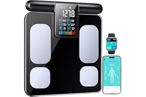 KUAIVO 8-Electrode Smart Body Fat Scale with Handle, 28 Body Metrics, Segmental Measurements for Arms/Legs/Torso for Arms/Legs/Torso, Large Display, App Sync, 180kg/400lbs