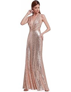 Ever-Pretty Vestido de Fiesta Noche Largo Lentejuelas para Mujer Cuello en V Corte Imperio Ajustado 07109