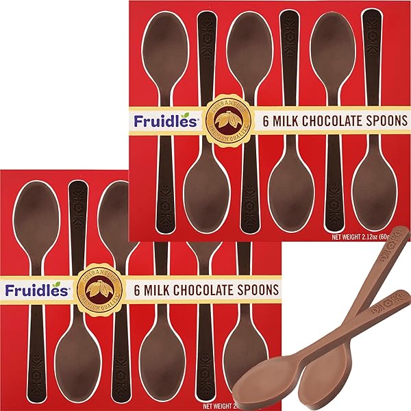 FRUIDLES MILK CHOCOLATE SPOONS, EDIBLE HOT CHOCOLATE STIRRERS, NON-GMO – 6 SPOONS PER BOX (PACK OF 2)