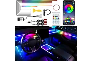 QVEVDACAR Acrylic Interior Car LED Strip Lights, 10 in 1 Dreamcolor Car Ambient Lighting Kit with Wireless APP & Remote Control, Inside Car Neon Lights with Music Mode for Cars