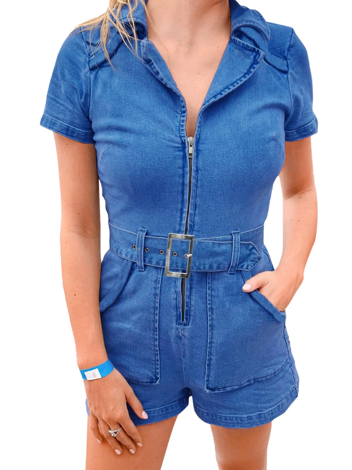 Women's Straps Straightforward Tight Calf Jeans Rompers Denim Jumpsuit Summer Overalls#30