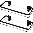 KES Bathroom Glass Shelf Aluminum Black Extra Thick Tempered Glass Rectangular 1 Tier Basket Wall Mounted, 2 Pack, A4126A-BK-P2