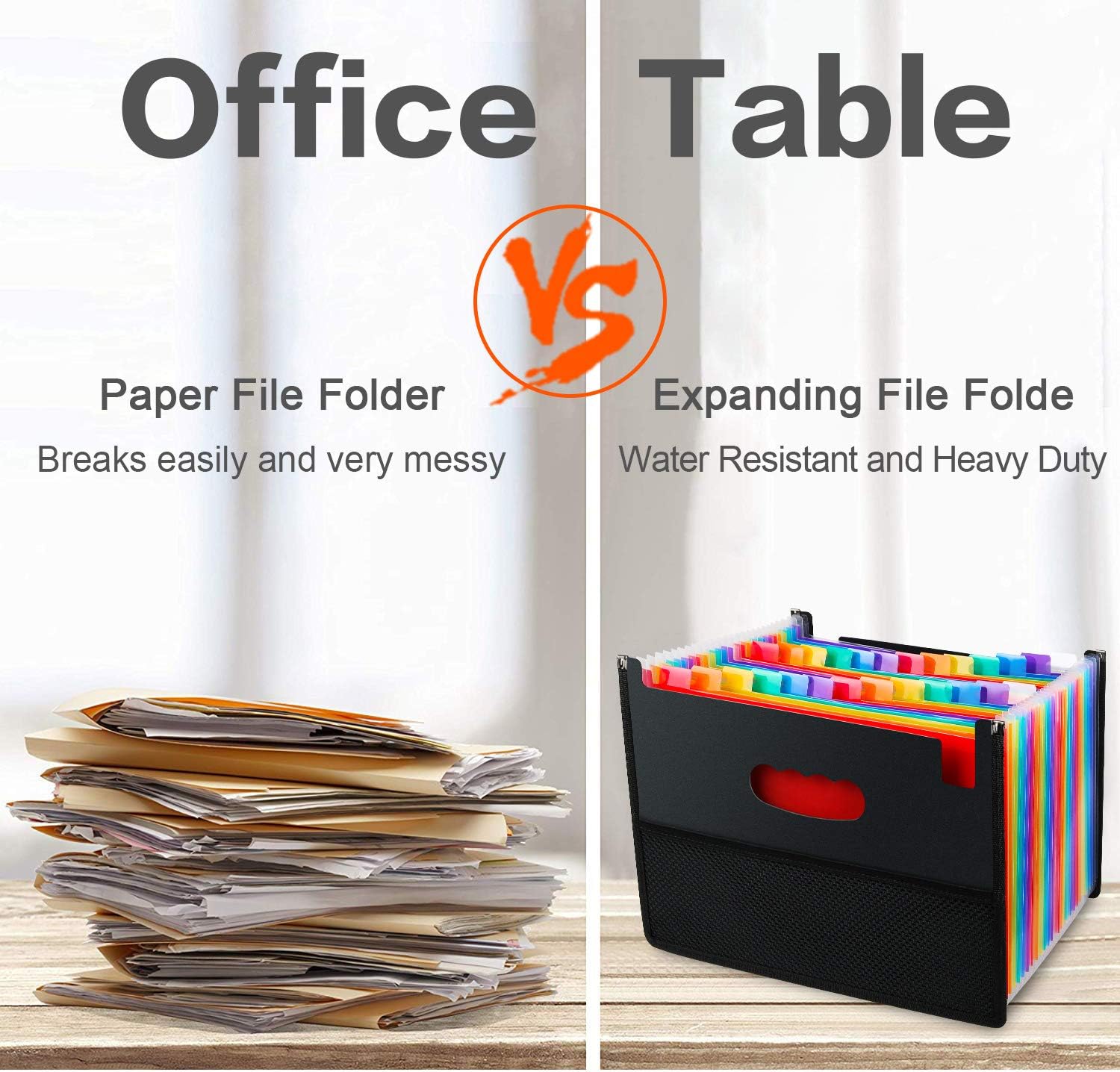 26 Pockets Accordian File Organizer, Expanding Filing Box with Mesh Bag, Accordion File Folders Expandable Cover, Portable Paper/Bill/Receipt/Document Organizer with 3 A-Z Alphabet Tabs(A4/Letter Size) : Office Products
