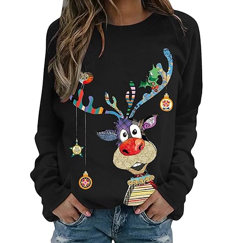 Christmas Jumpers for Women, Christmas Jumpers for Women Ladies Sweaters UK Tshirts Jumper Ugly Sweater Long Sleeve Winter Jumper Outwear Shirt Plus Size Fashion Tops Women's Blouse, Size S